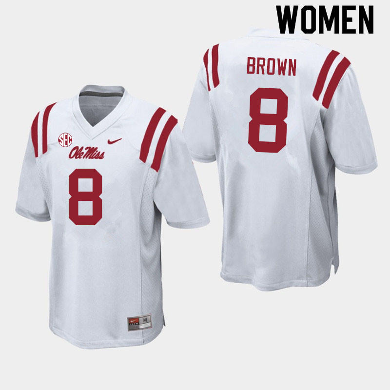 Women #8 Troy Brown Ole Miss Rebels College Football Jerseys Sale-White